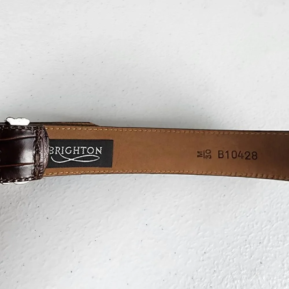Vintage Brighton- Women’s Belt Brown Moc Crocodile Silver Buckle, Size Medium